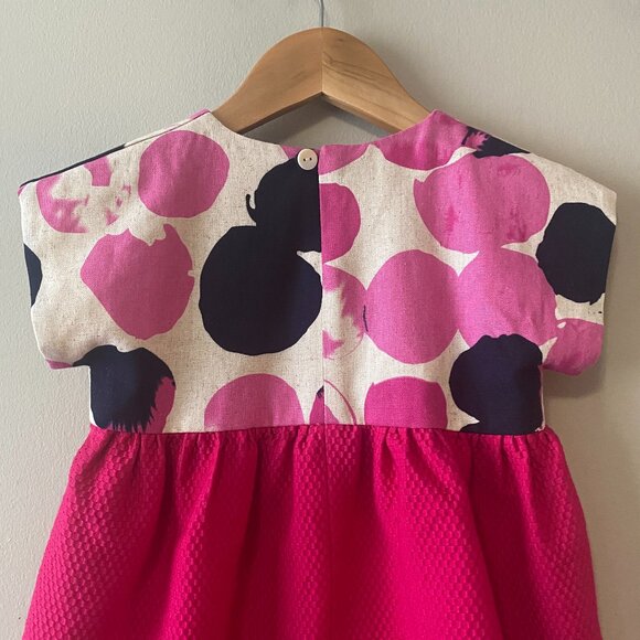 Handmade Children's Linen Cotton Pique Pink Polka Dot Crochet Flowers Dress - Picture 8 of 13